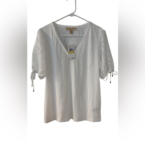 Michael Kors White V-Neck Blouse with Tie Sleeves - Picture 1 of 9